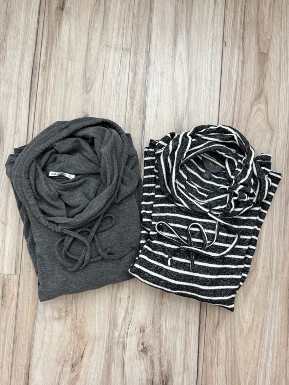 Bundle of Two Cowl Neck Tops in Gray and Grey/White size L